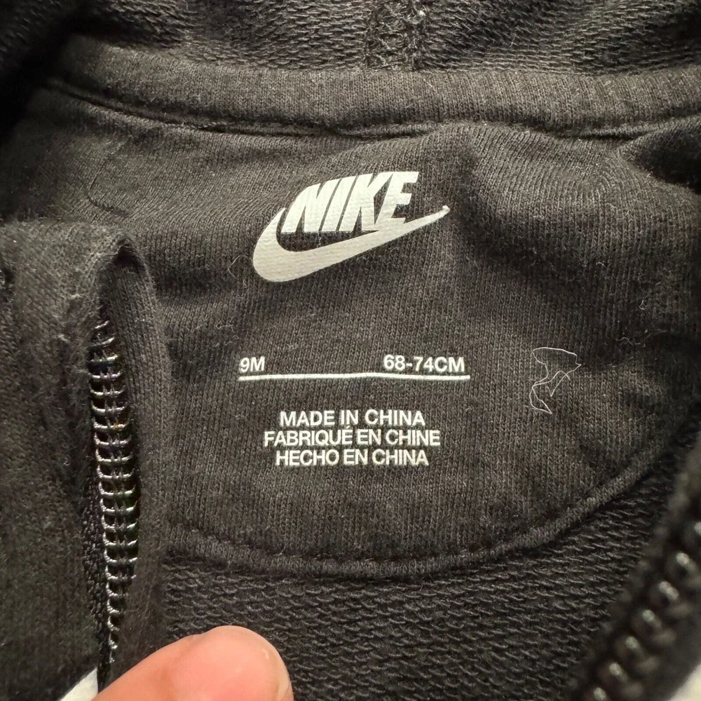 Nike Jumpsuit Baby‎ Infant 9M Hooded Coverall Black Full Zip Bodysuit Fleece
